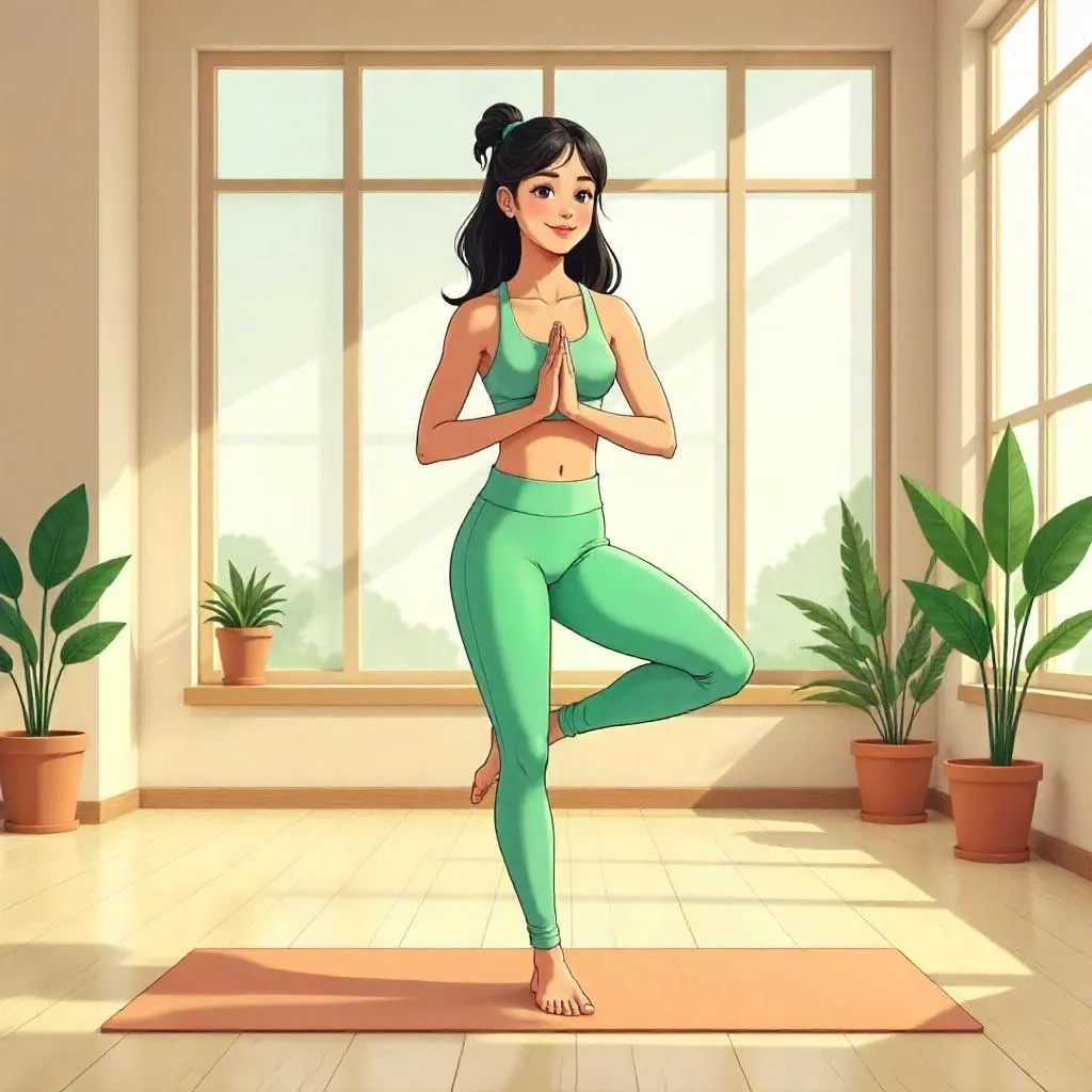 Anime Yoga Studio: Middle Eastern Woman in Tree Pose