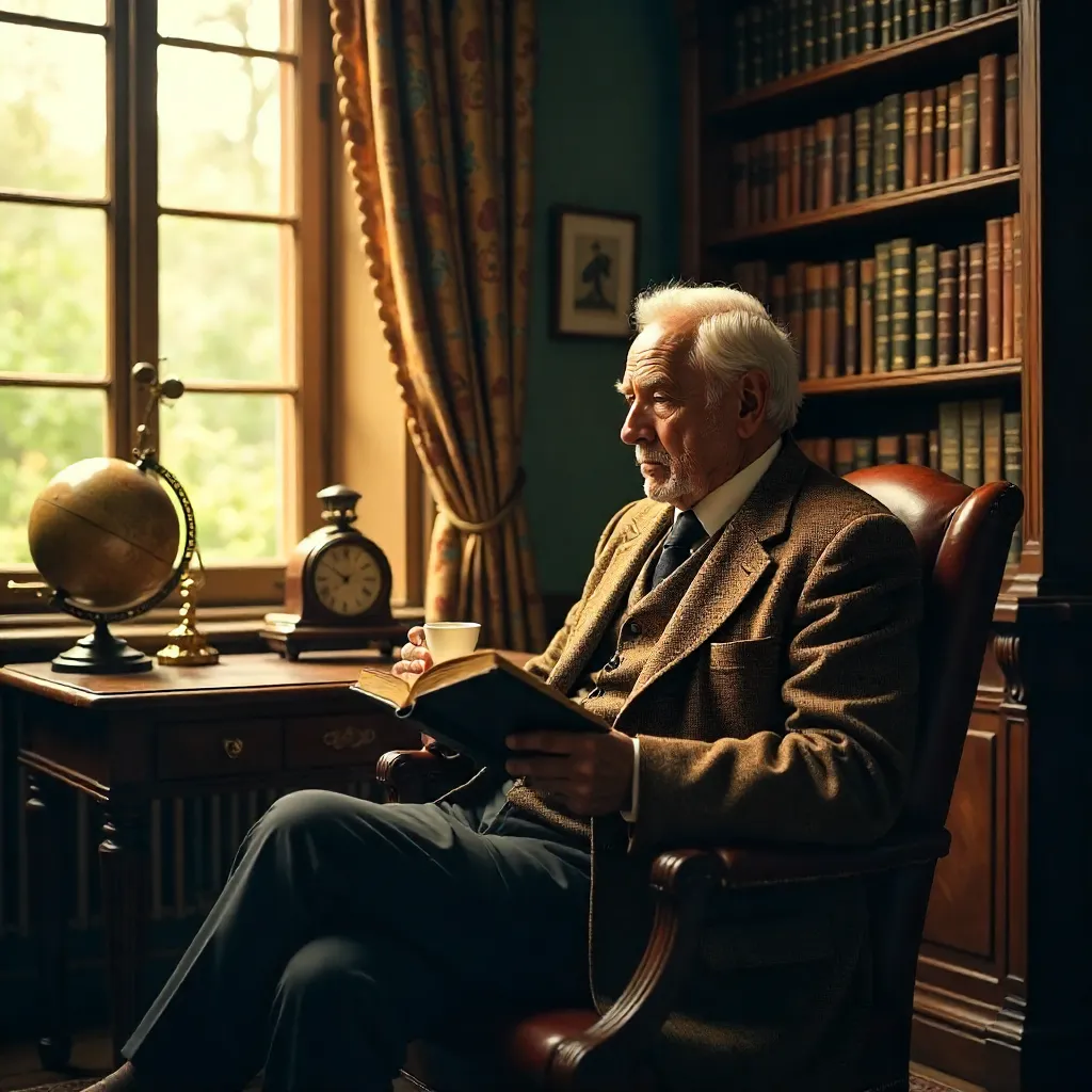 Nostalgic Senior in a Vintage Study