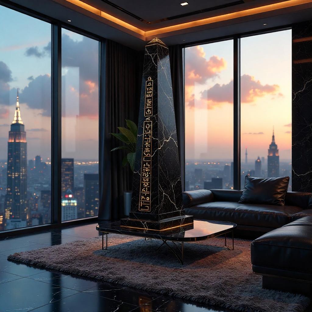 Monolithic Obelisk in a Penthouse Loft – 3D Render