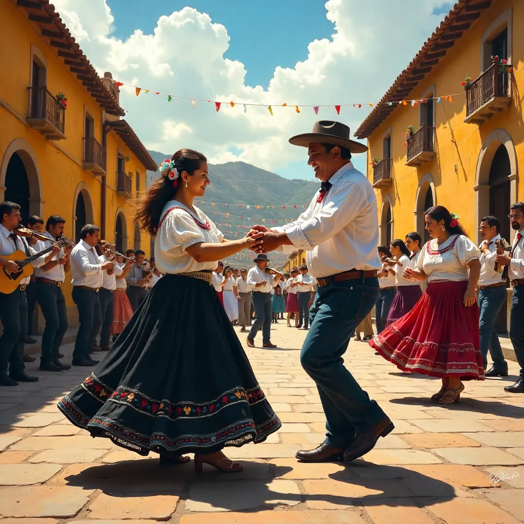 Baile típico oaxaqueño en la plaza festiva