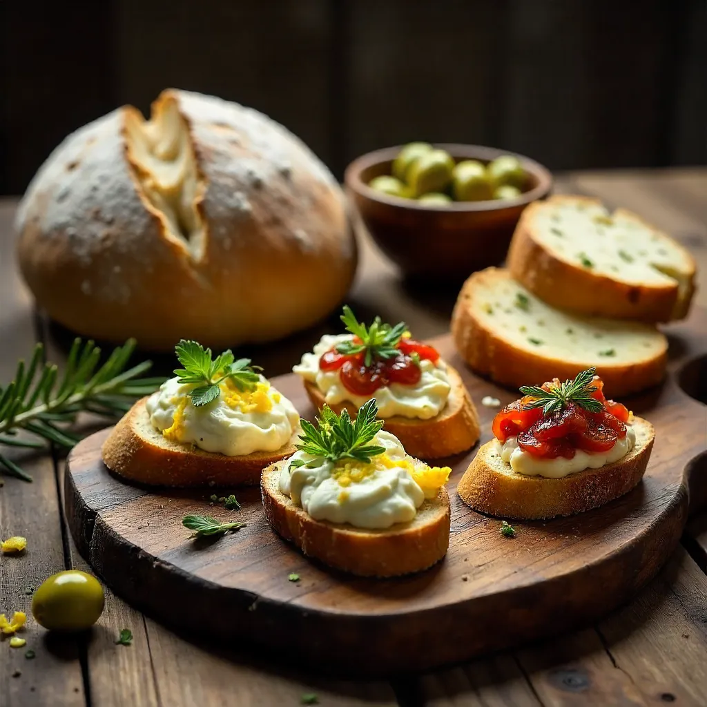 Artisan Bread with Green Olives and Gourmet Appetizers