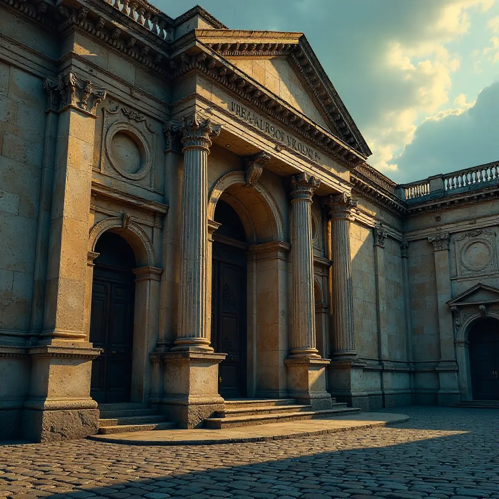 Dramatic View of Historic Columns and Arches