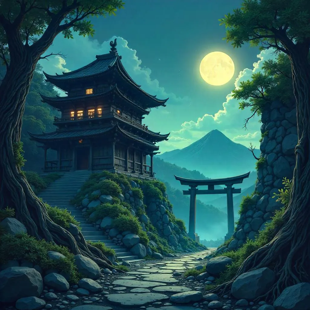Ruined Anime Temple at Dusk