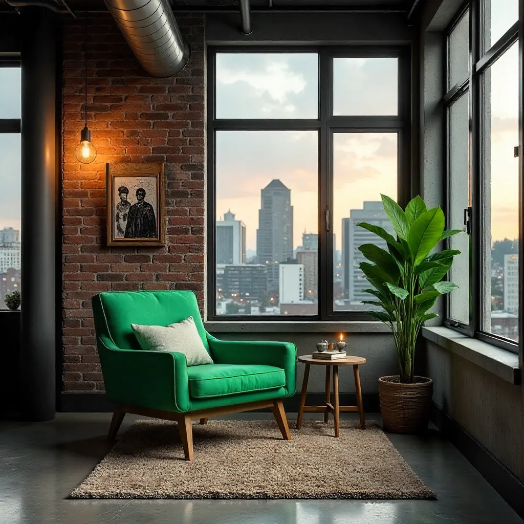 Cozy Seattle Loft: Green Chair and Plant