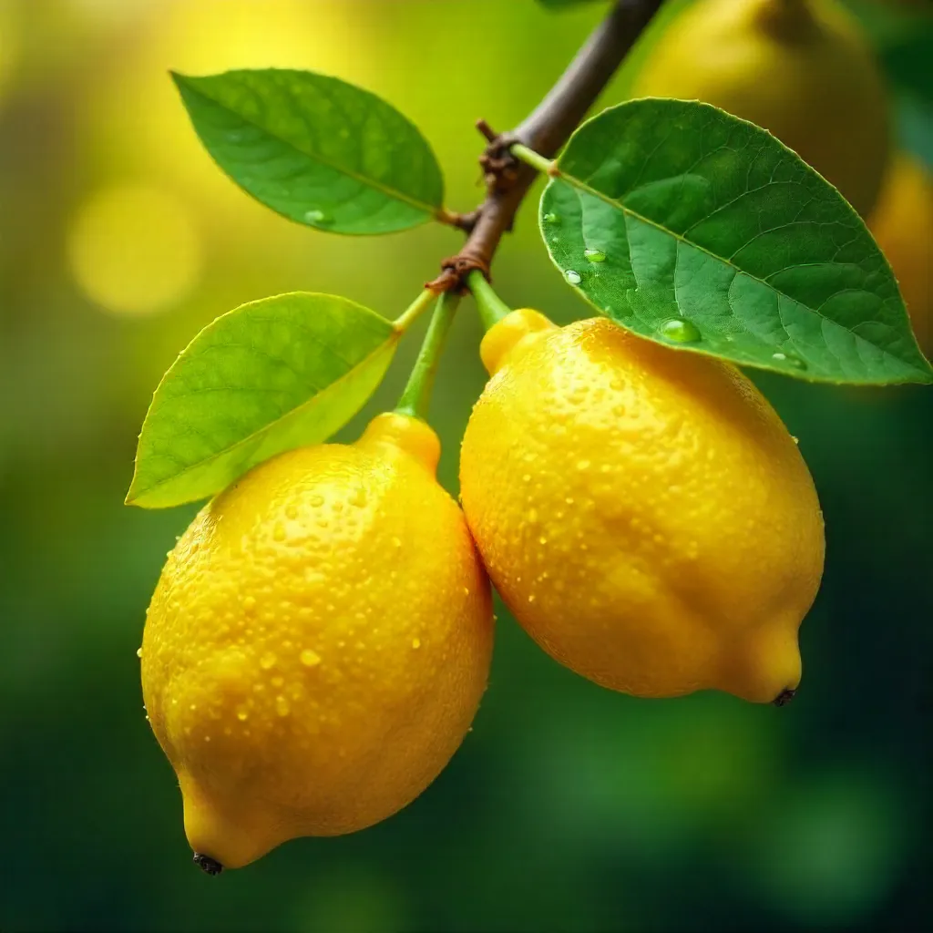Macro close-up: lemons sparkling with morning dew