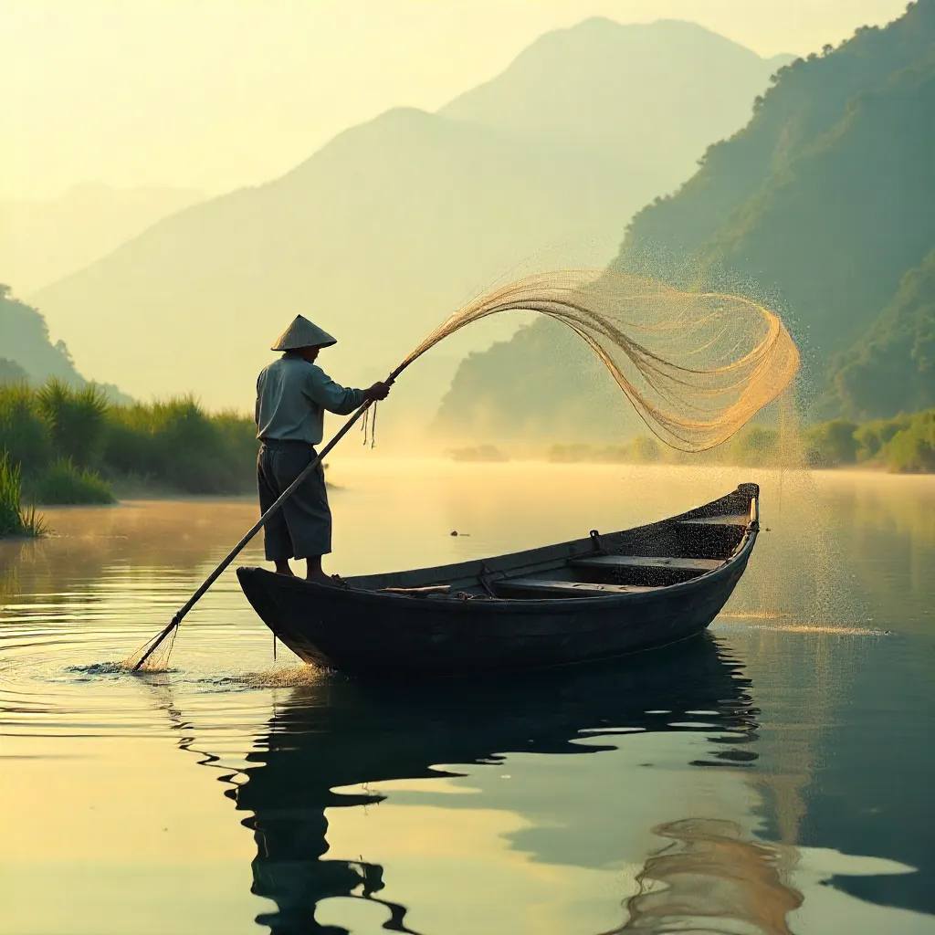 Dawn Net Cast on a Tranquil River