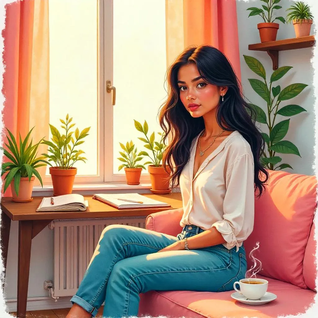 Watercolor Latina in a Cozy Apartment