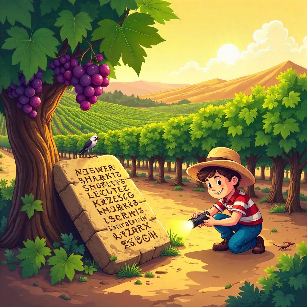 Ancient Tablet in a Sunny Cartoon Vineyard