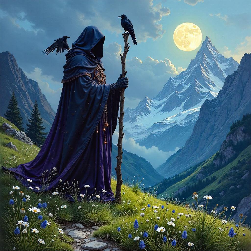 Necromancer in an Alpine Meadow (Oil Painting)