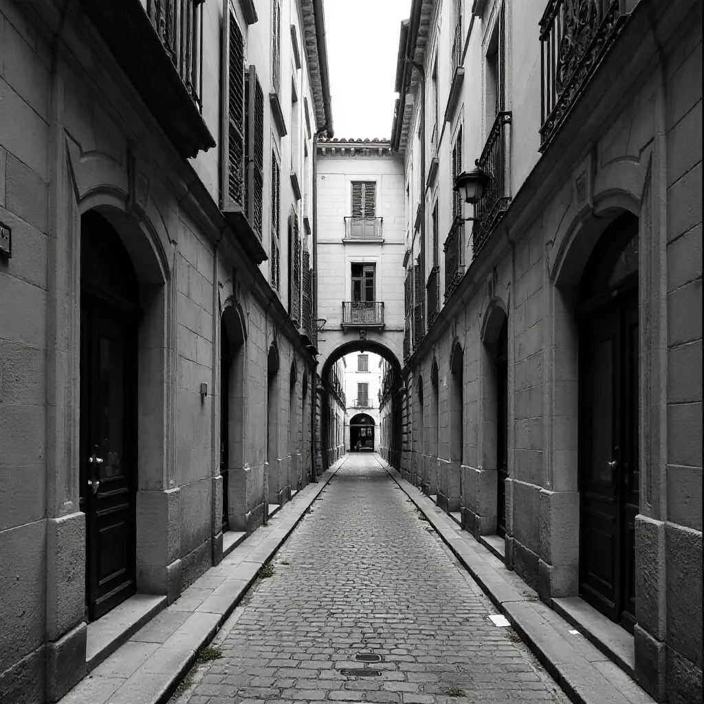 Lyon Alley in B&W: Historic Renaissance Architecture