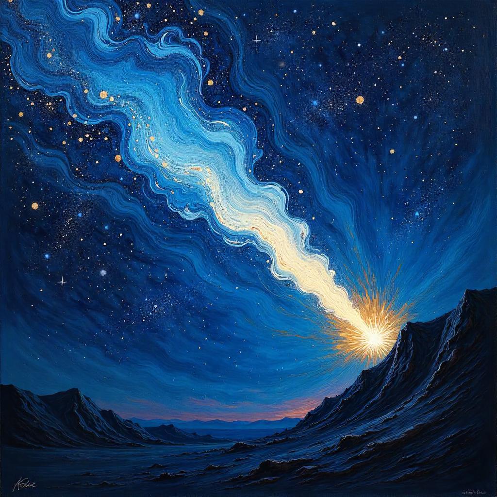 Comet in an Oil-Painted Starry Night