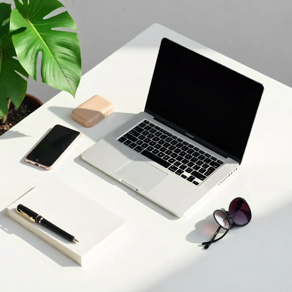 Minimal Clean Workspace with Laptop and Essentials
