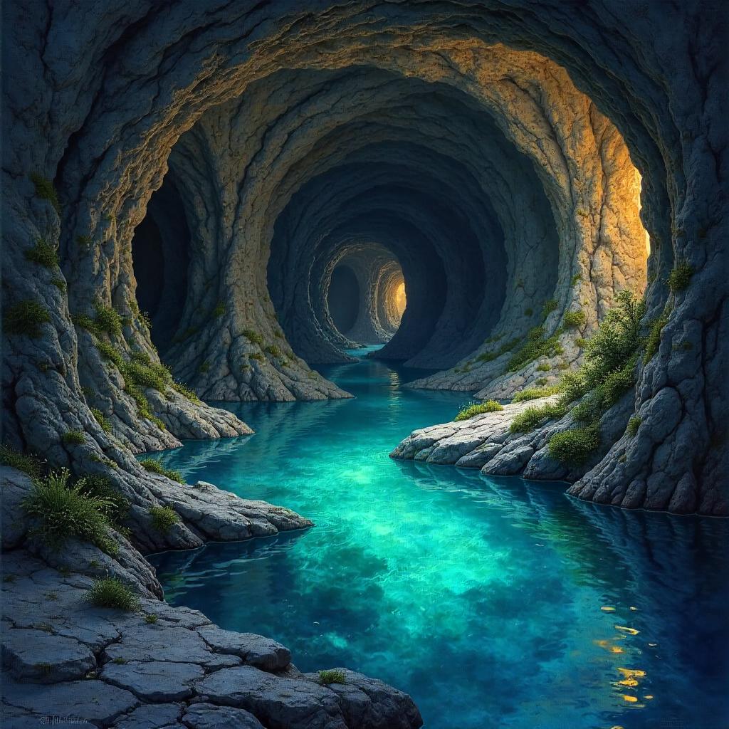 Watercolor Lake in a Dungeon Chamber