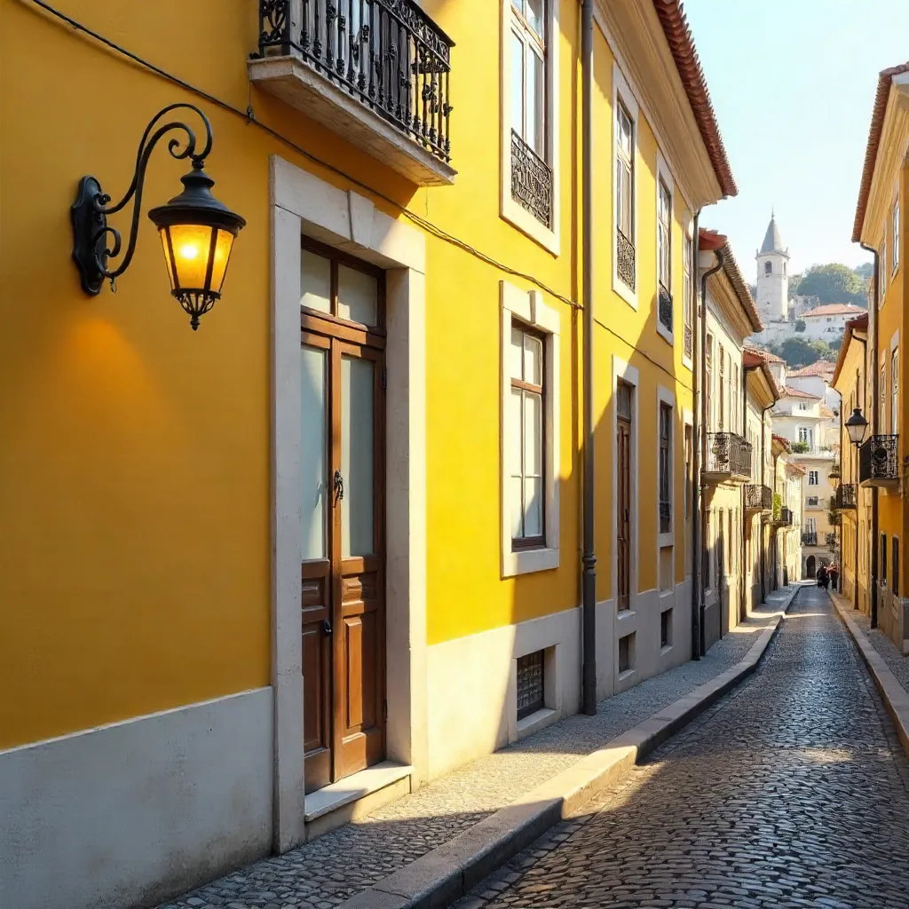 Sunlit Yellow Lisbon Facade with Classic Windows