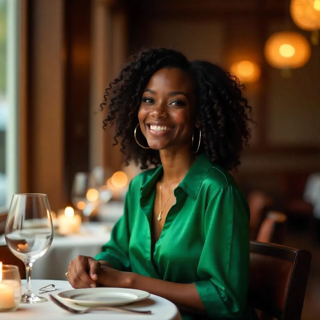 Photorealistic Portrait: Black Woman in a Restaurant