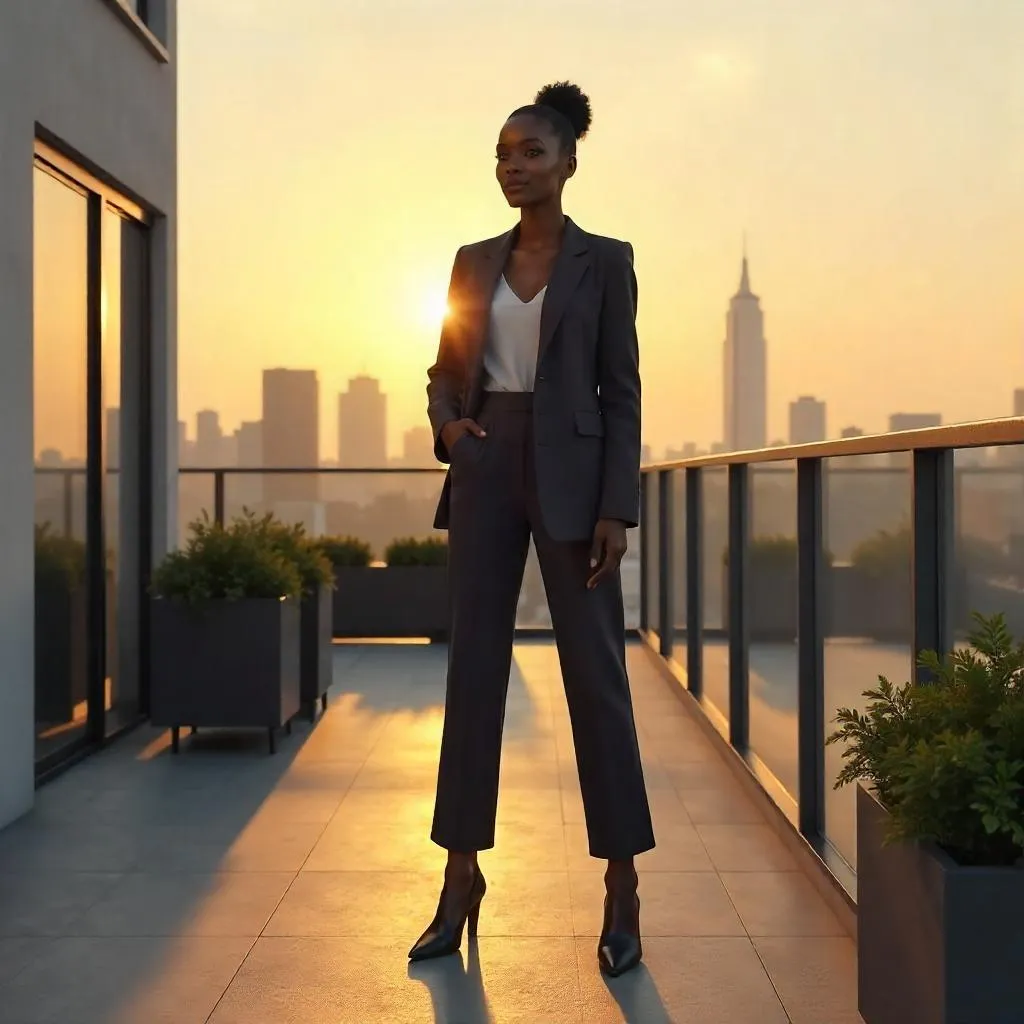 Confident Black Woman on a Terrace - 3D Render