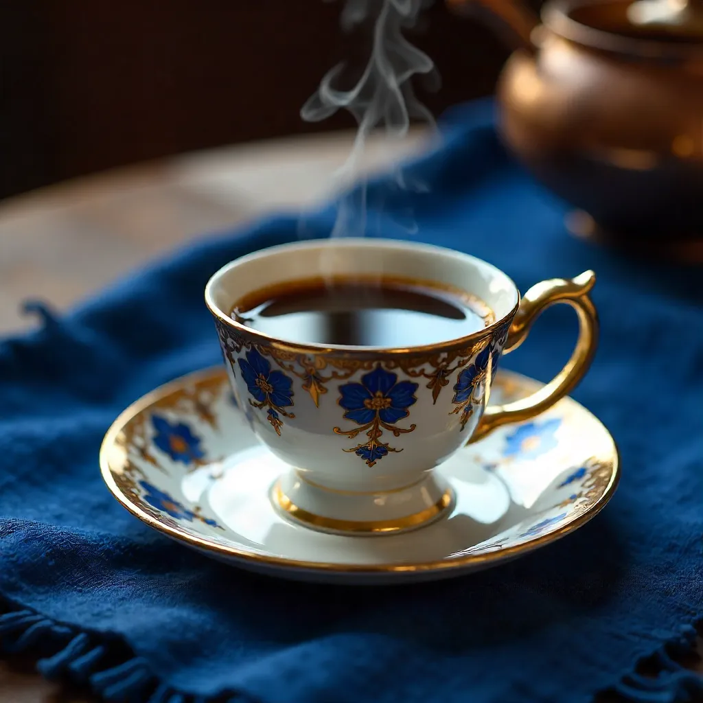 Ornate Turkish Coffee on Royal Blue Cloth