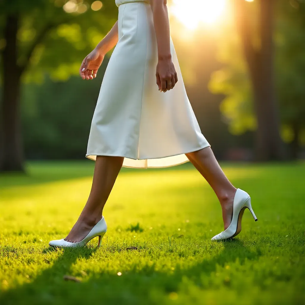 Elegance in White Heels on the Lawn