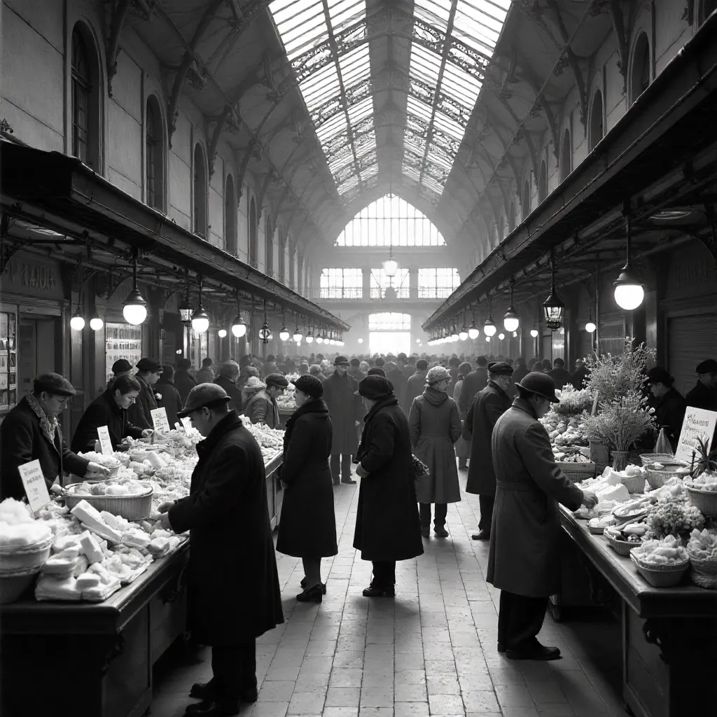 Monochrome Crowded Market in Nancy, France