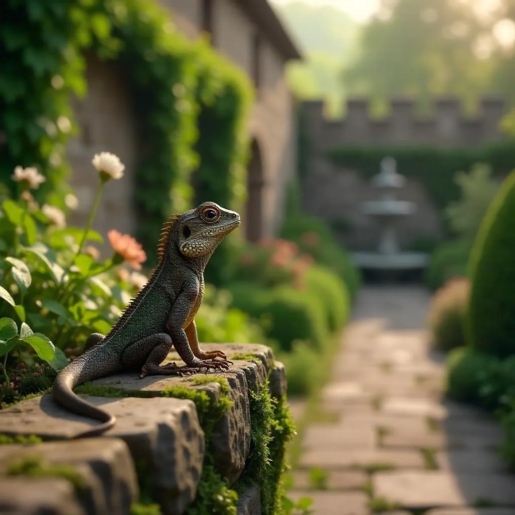 Photorealistic Lizard in a Castle Garden