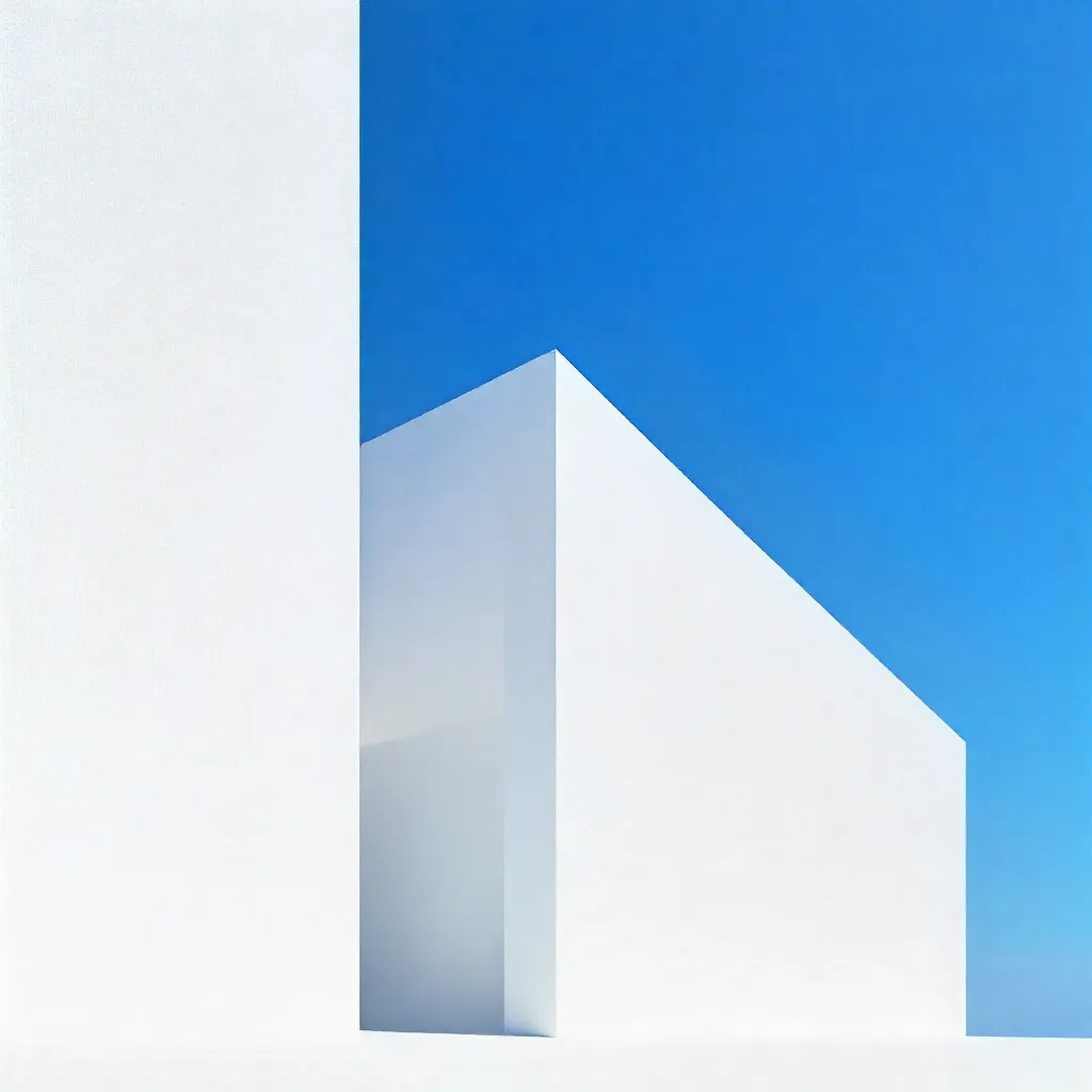 White Geometric Wall Against a Vivid Blue Sky
