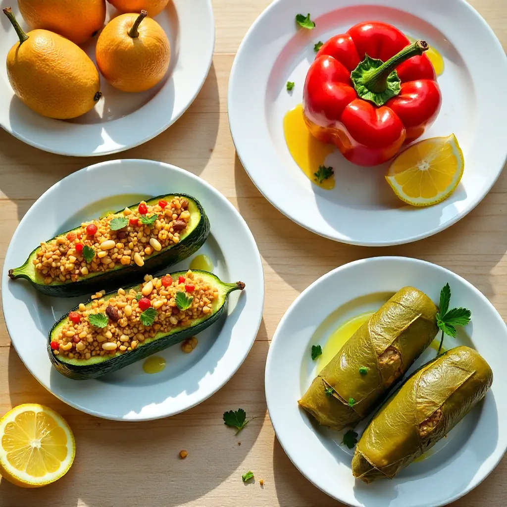 Overhead Flat Lay: Mediterranean Stuffed Veggies