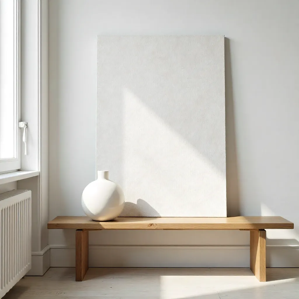 Minimalist Interior: Textured Canvas & Ceramic Vase