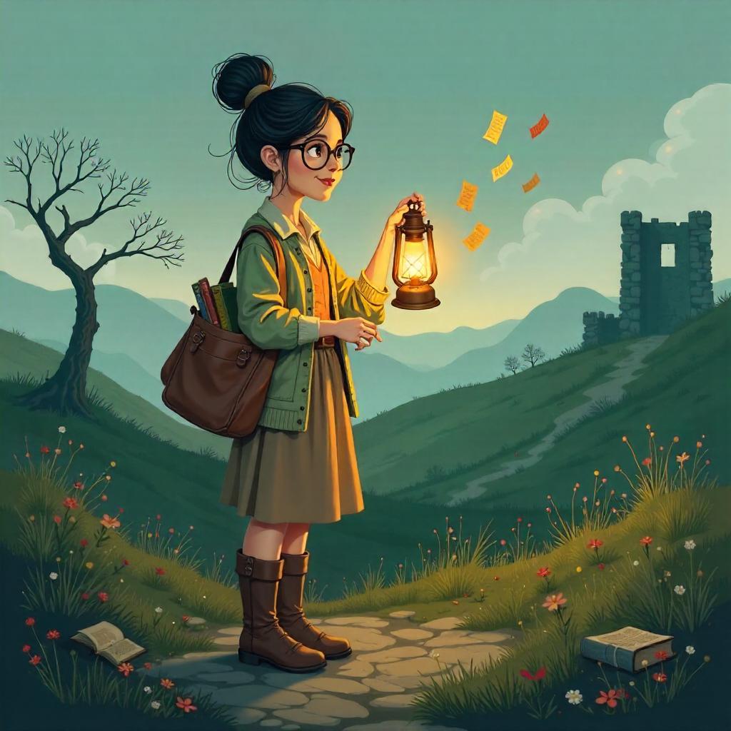 Cartoon Librarian on the Foggy Moor