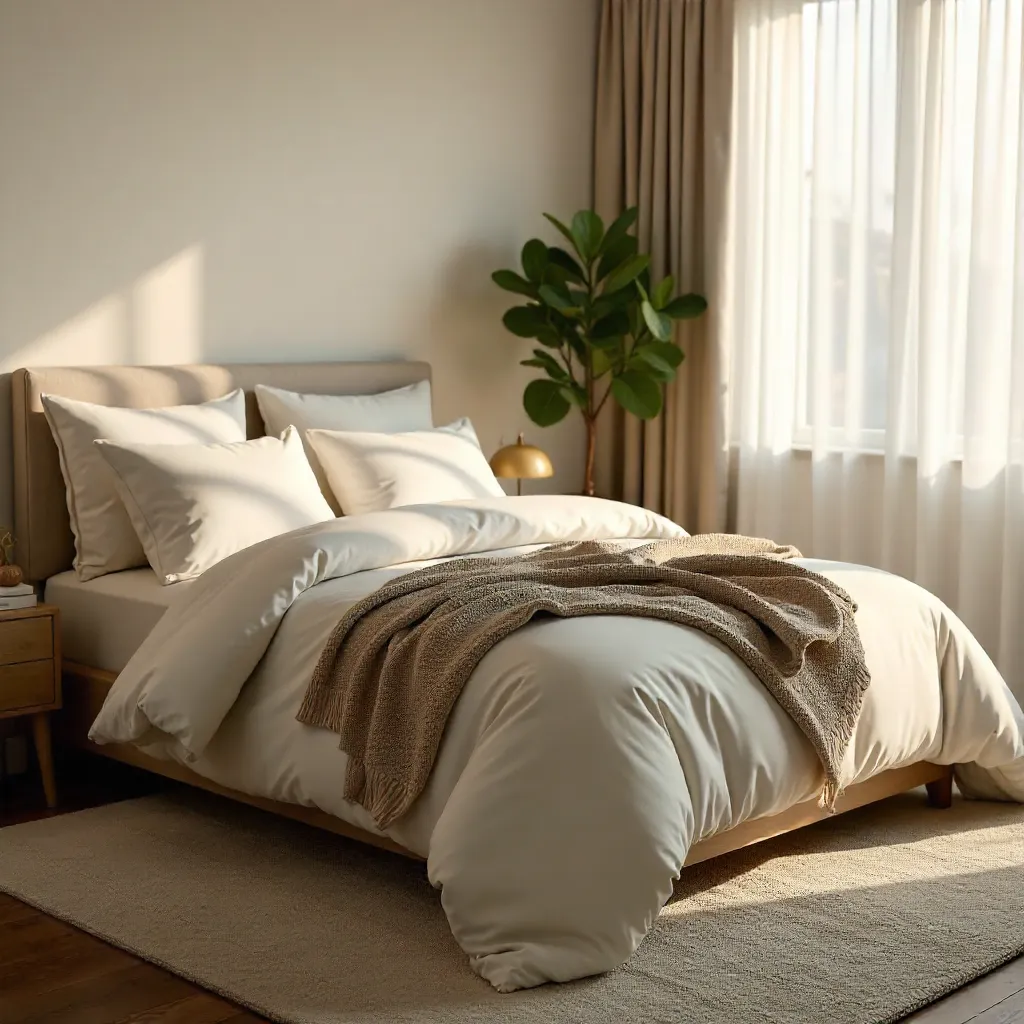 Inviting Bedroom with White Bedding and Beige Sweater