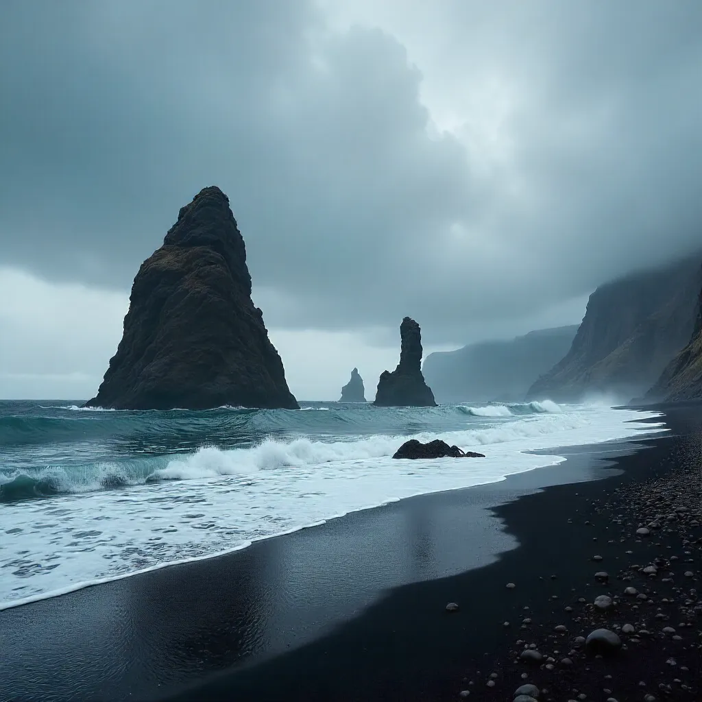 Moody Icelandic Seascape: Reynisdrangar under Clouds