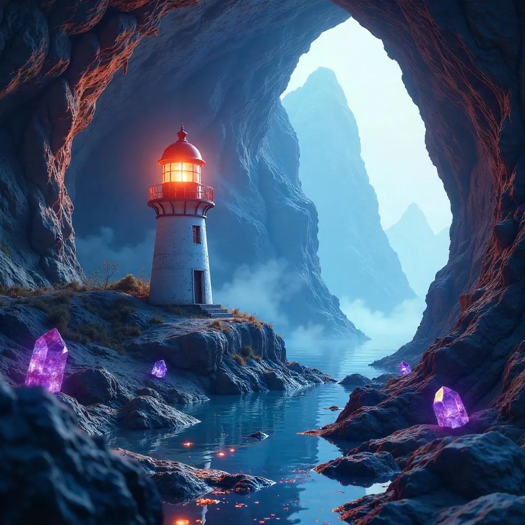 Crystal Cavern Lighthouse: A Photorealistic Scene