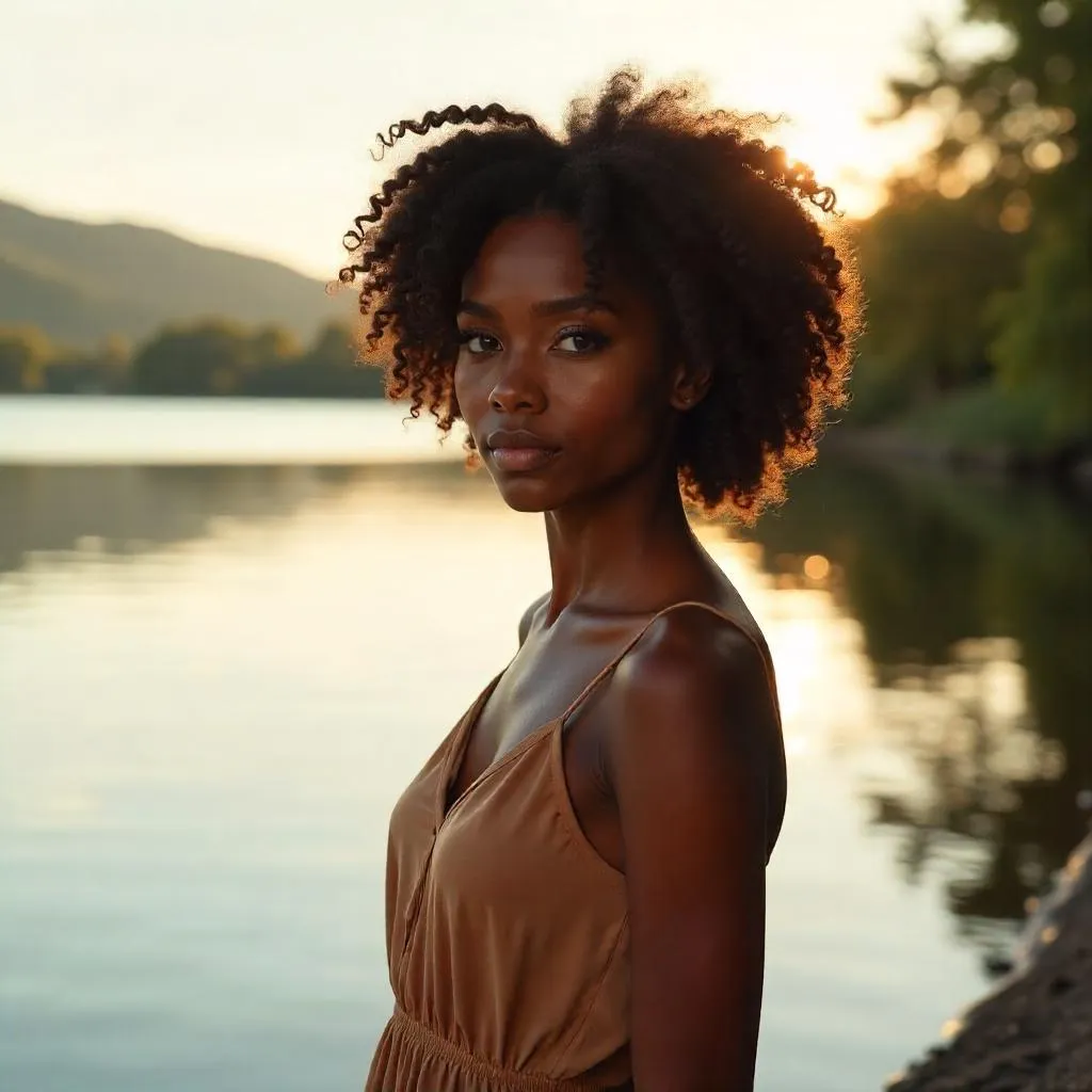 Golden Hour Lakeside Portrait of a Black Woman