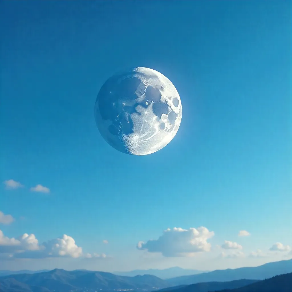 Half Moon in a Vivid Blue Daytime Sky