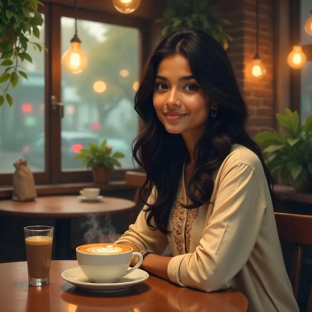 Cafe Portrait: A Young Indian Woman in Digital Art