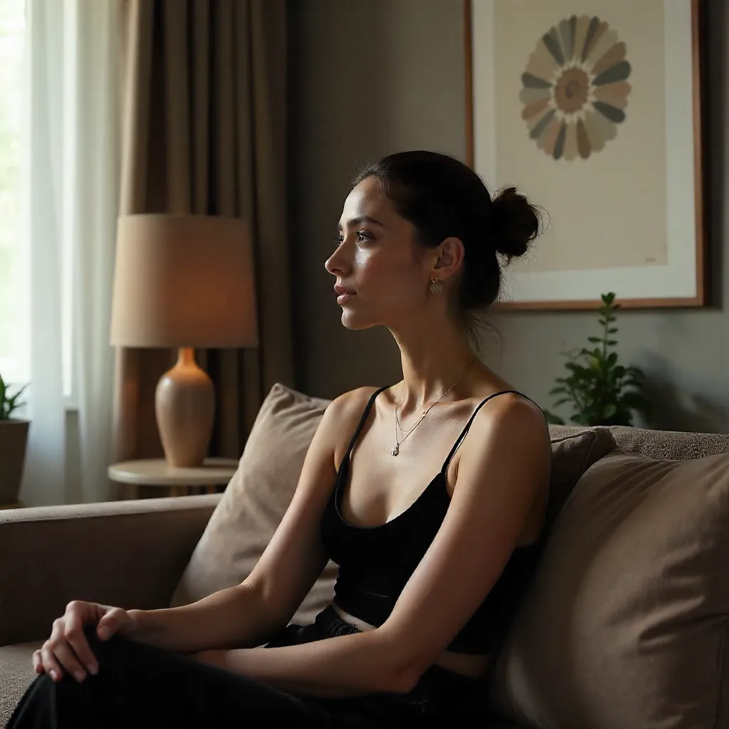 Contemplative Moment on a Stylish Sofa