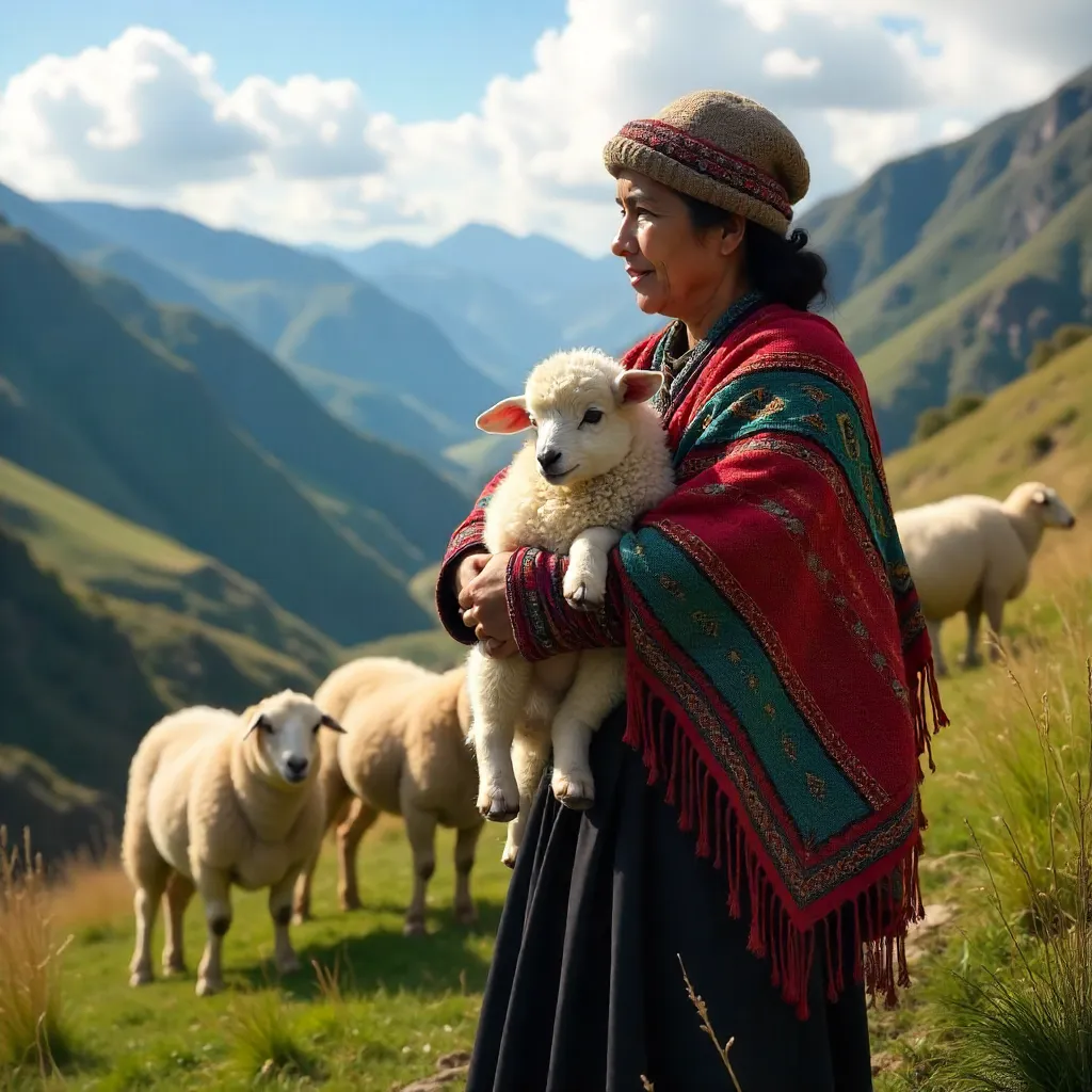 Andean Woman with Lamb in Huánuco Highlands