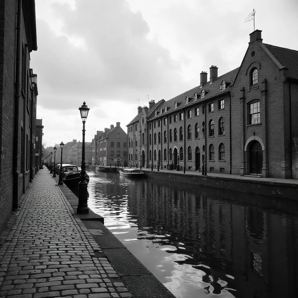 Monochrome Riverfront: Historic Waterfront Buildings