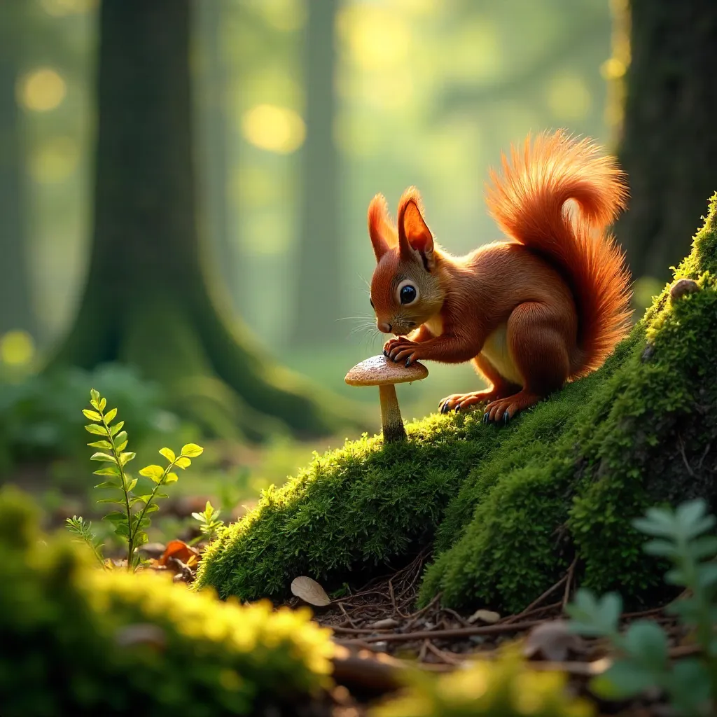 Curious Red Squirrel in a Mossy Forest