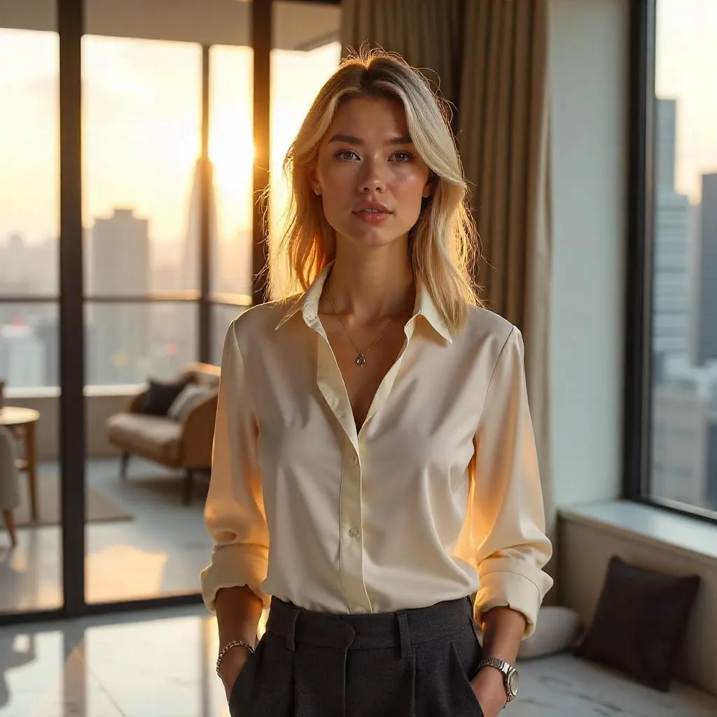Luminescent Penthouse Portrait of a Young Woman