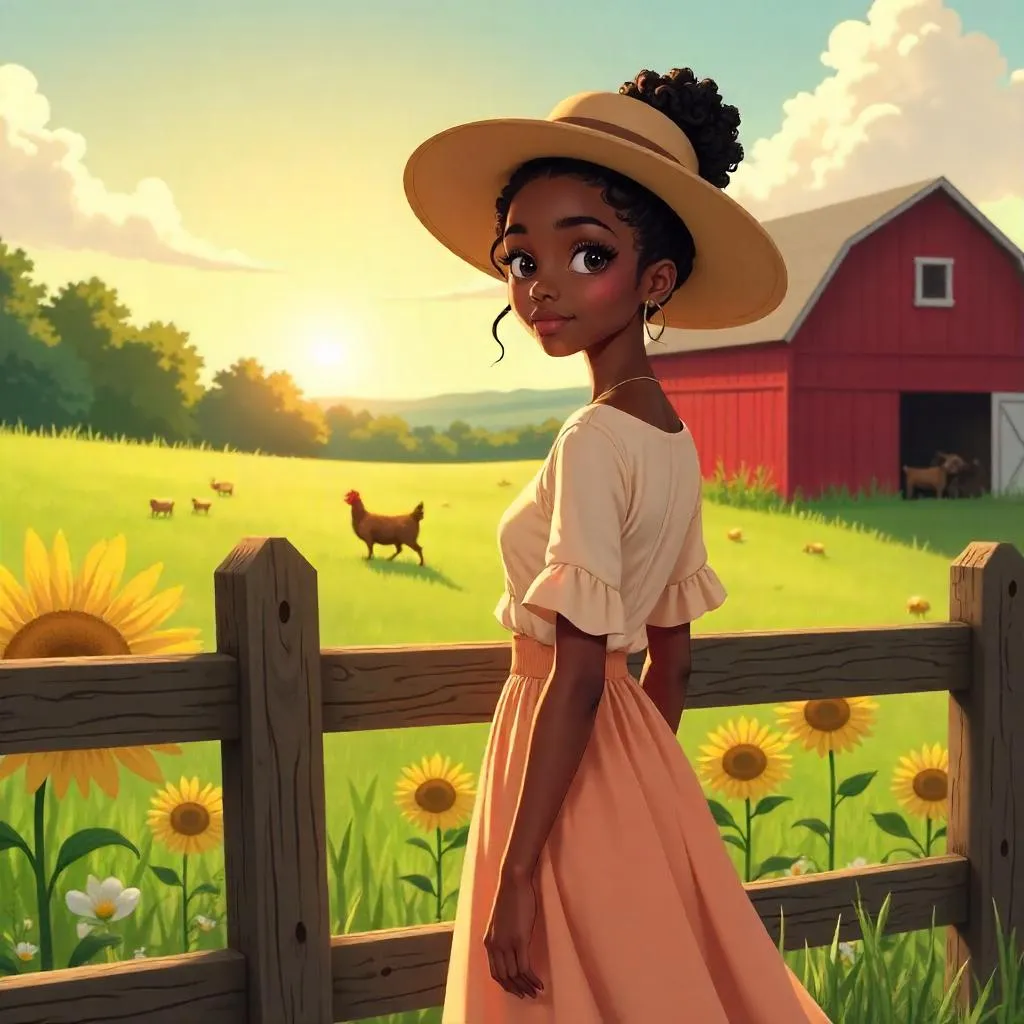 Elegant Black Girl on a Farm - Anime Portrait