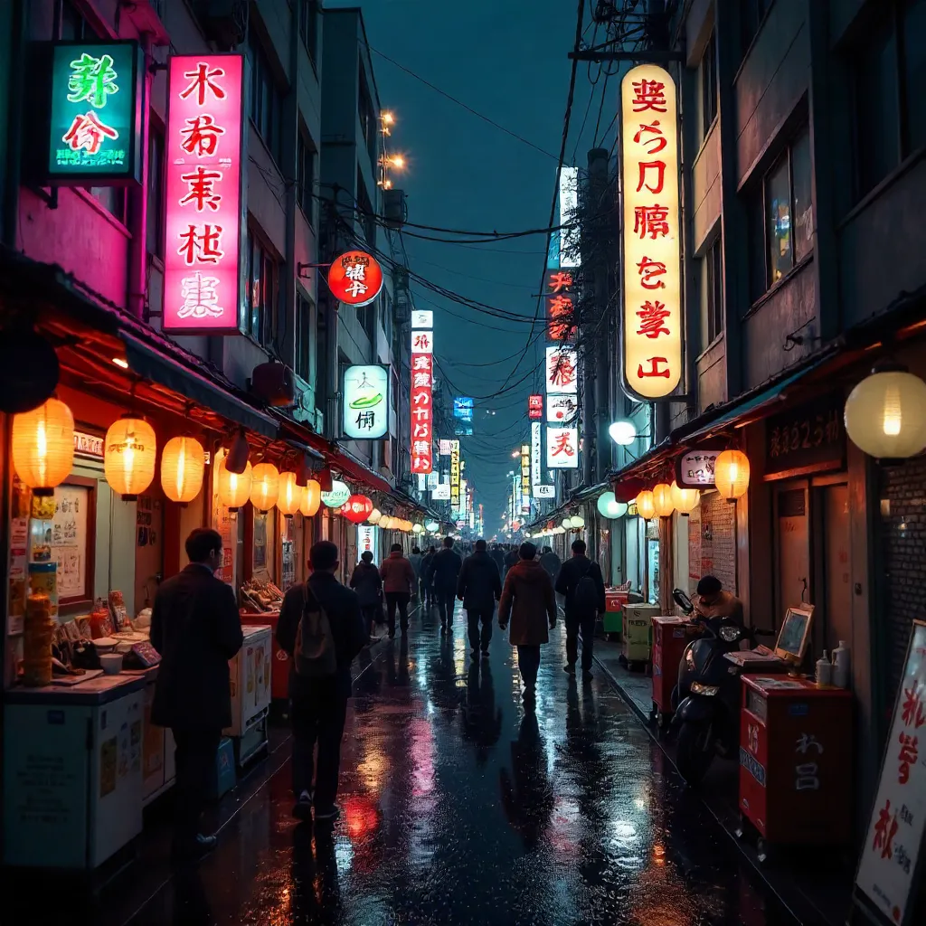 Neon Lanterns Over Tokyo Night Street