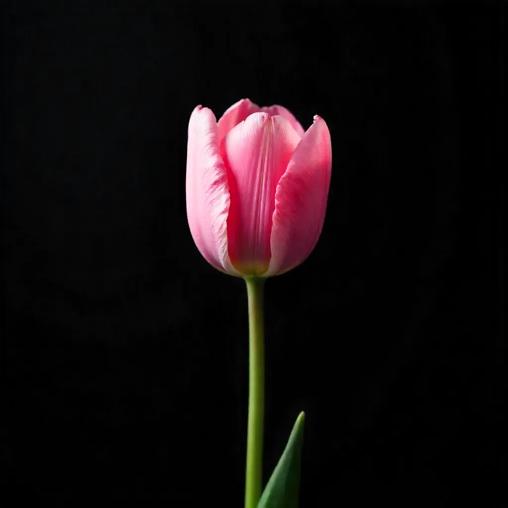 Minimalist Pink Tulip Against Velvet Darkness