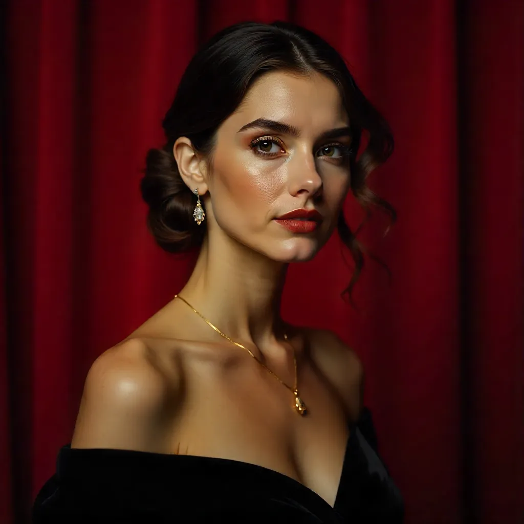 Elegant Portrait under Dramatic Red Lighting