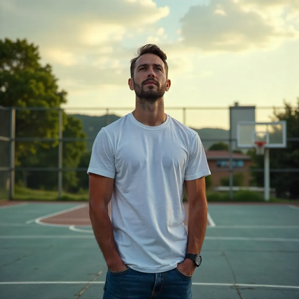 Man on Outdoor Court Looking Up
