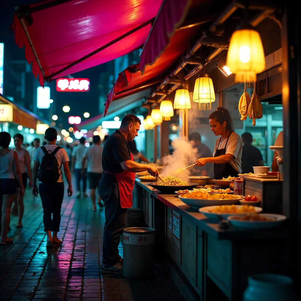 Neon Night Market: Lively Street Food Stall