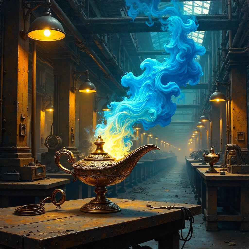 Genie in the Gears: An Oil Painting in a Robot Factory