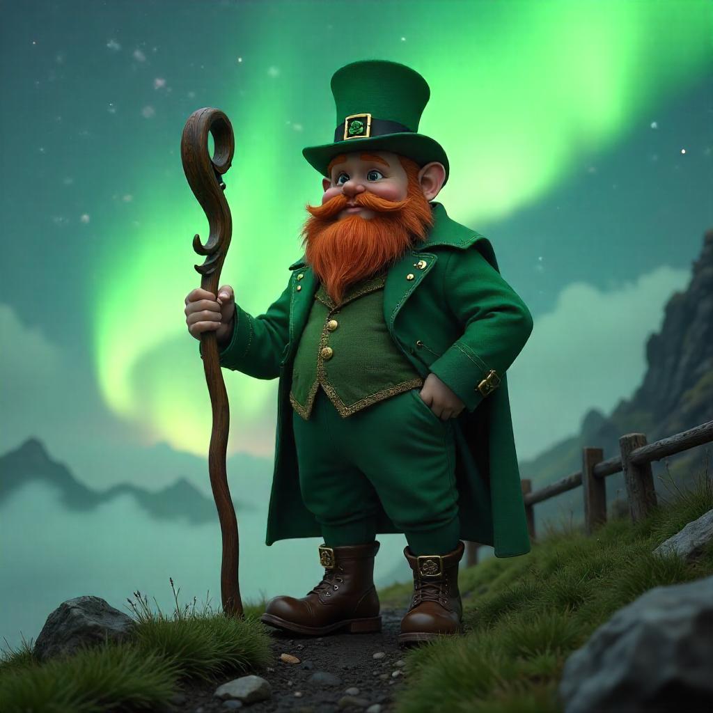 Leprechaun under the Northern Lights 3D Render