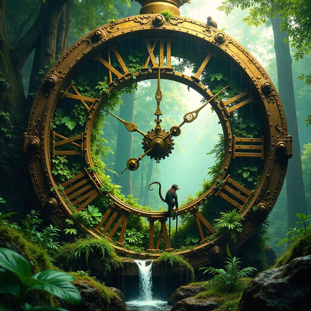 Jungle Inside a Giant Clock: Photorealistic Wonder
