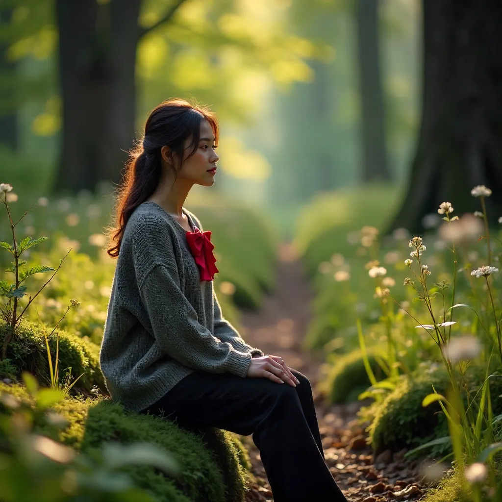 Serene Forest Path Portrait of a Woman