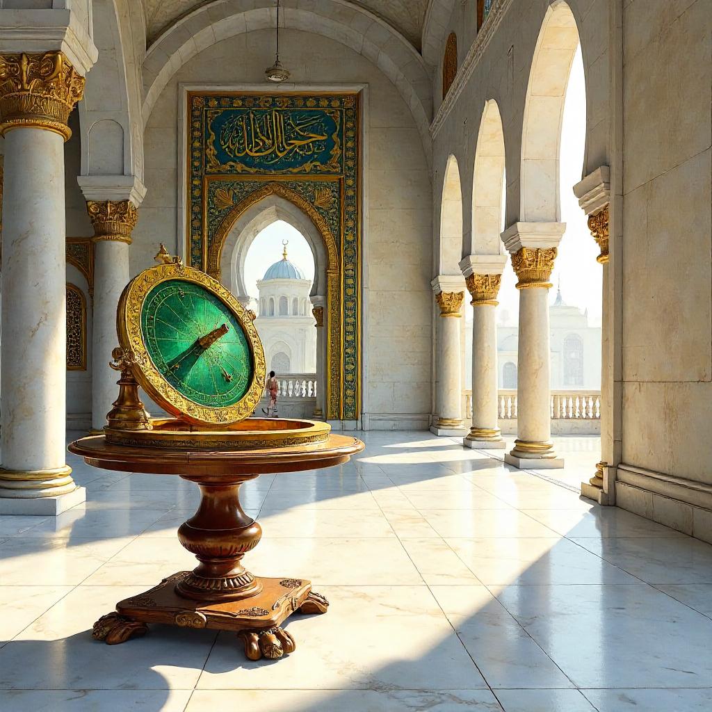 Brass Astrolabe in a Mosque — Watercolor Scene